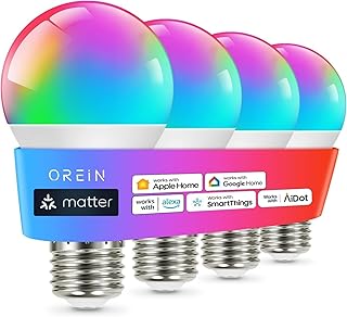 OREiN Matter Smart A19 E26 Color Changing Bulb 4-Pack