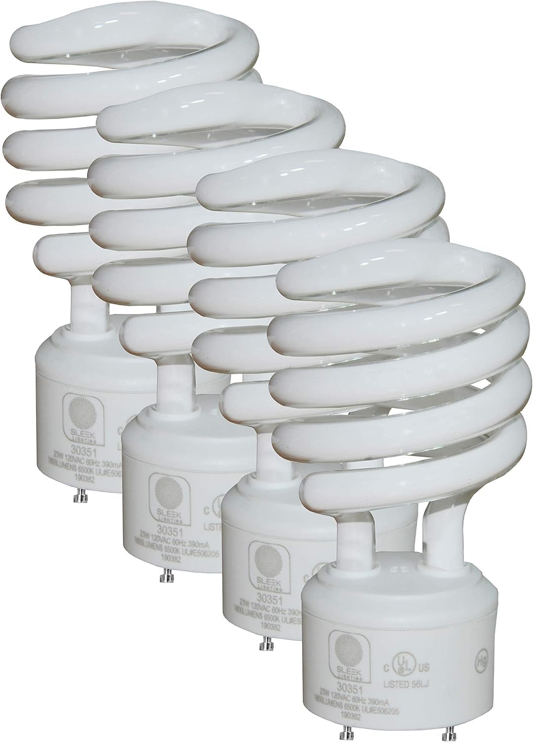SLEEKLIGHTING - GU24 Base 2 pins- 23Watt 5000k 1600lm 2 Prong Light Bulbs- -Mini Twist Lock Spiral -