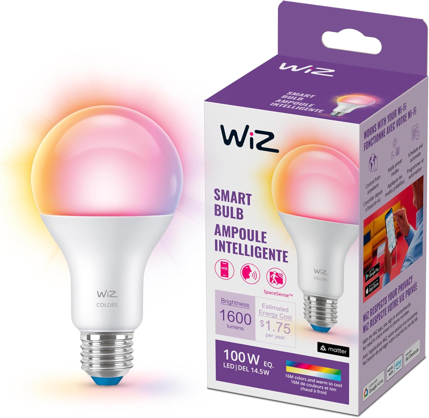 WiZ Connected 100W A21 LED Smart Light Bulbs - Connects to Your Wi-Fi - E26 Smart Bulb - Control wit