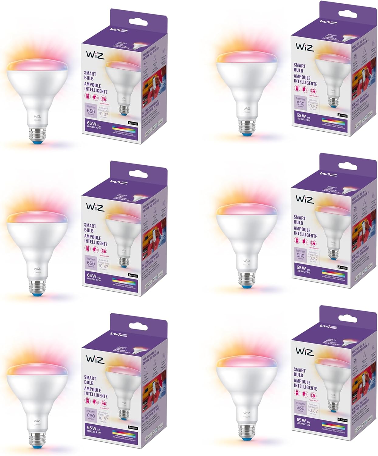 WiZ Connected 65W BR30 Color LED Smart Bulb - Pack of 6 - E26 - Indoor - Connects to Your Existing W