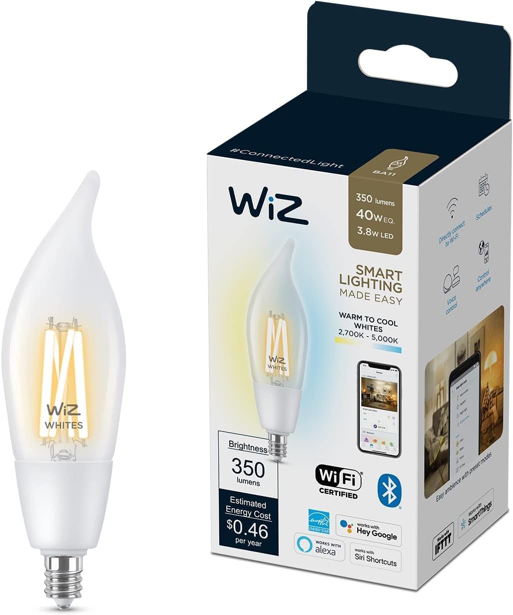 WiZ Clear 40W BA11 Tunable White Filament LED Smart Candle-Shaped Bulb - Pack of 1 - E12- Indoor - C