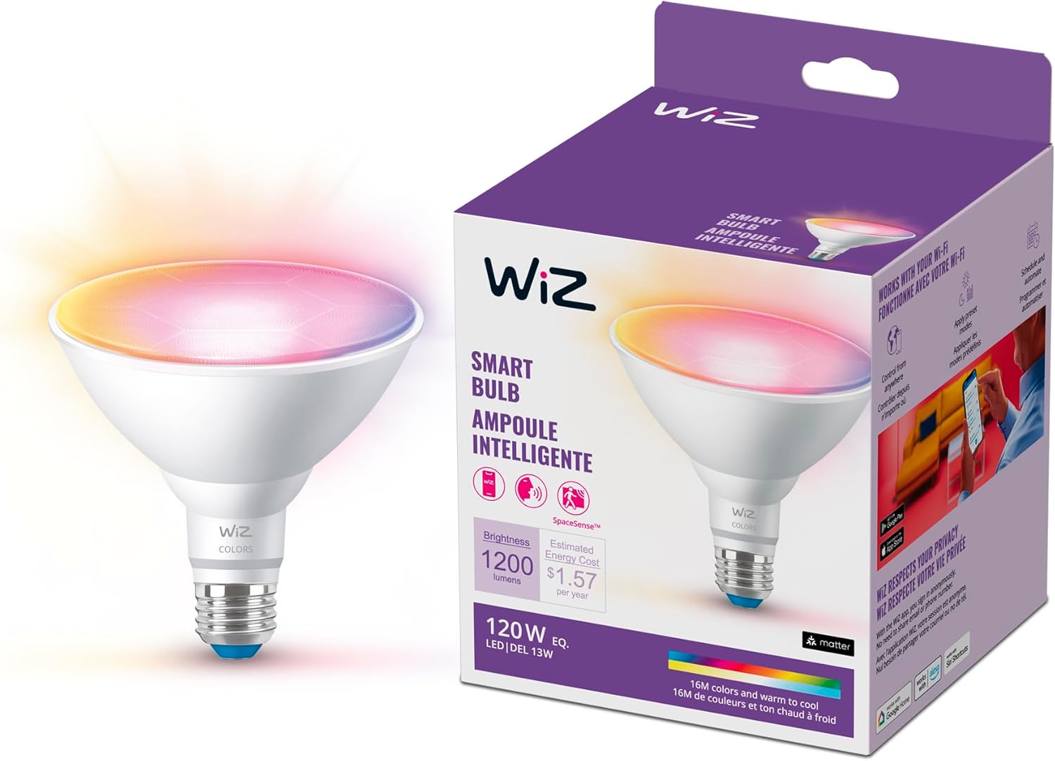 WiZ Connected 120W PAR38 Color LED Light Bulb - Connects to Your Wi-Fi - E26 Smart Bulb - Control wi