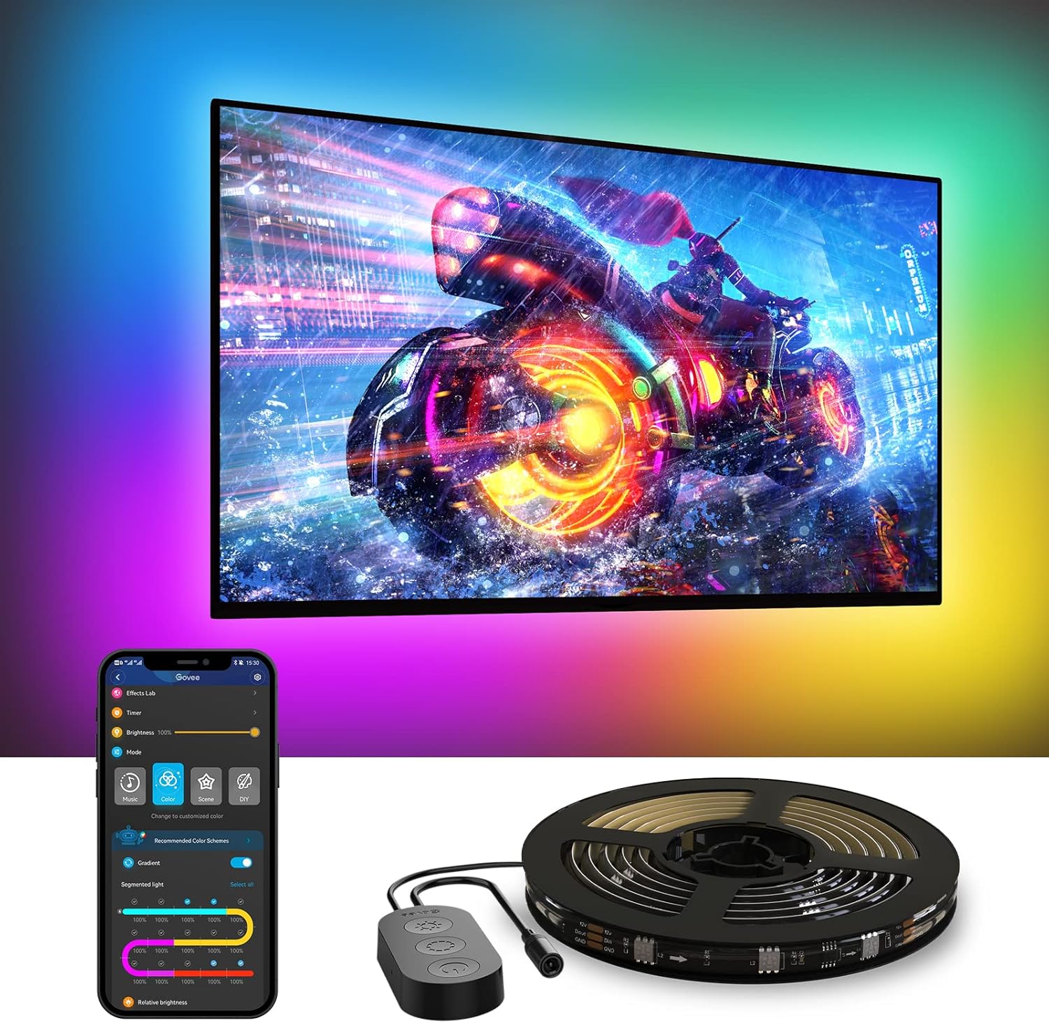 Govee TV LED Backlight, RGBIC Smart LED Strip Lights for 55-65 Inch TVs, Bluetooth and Wi-Fi APP Con