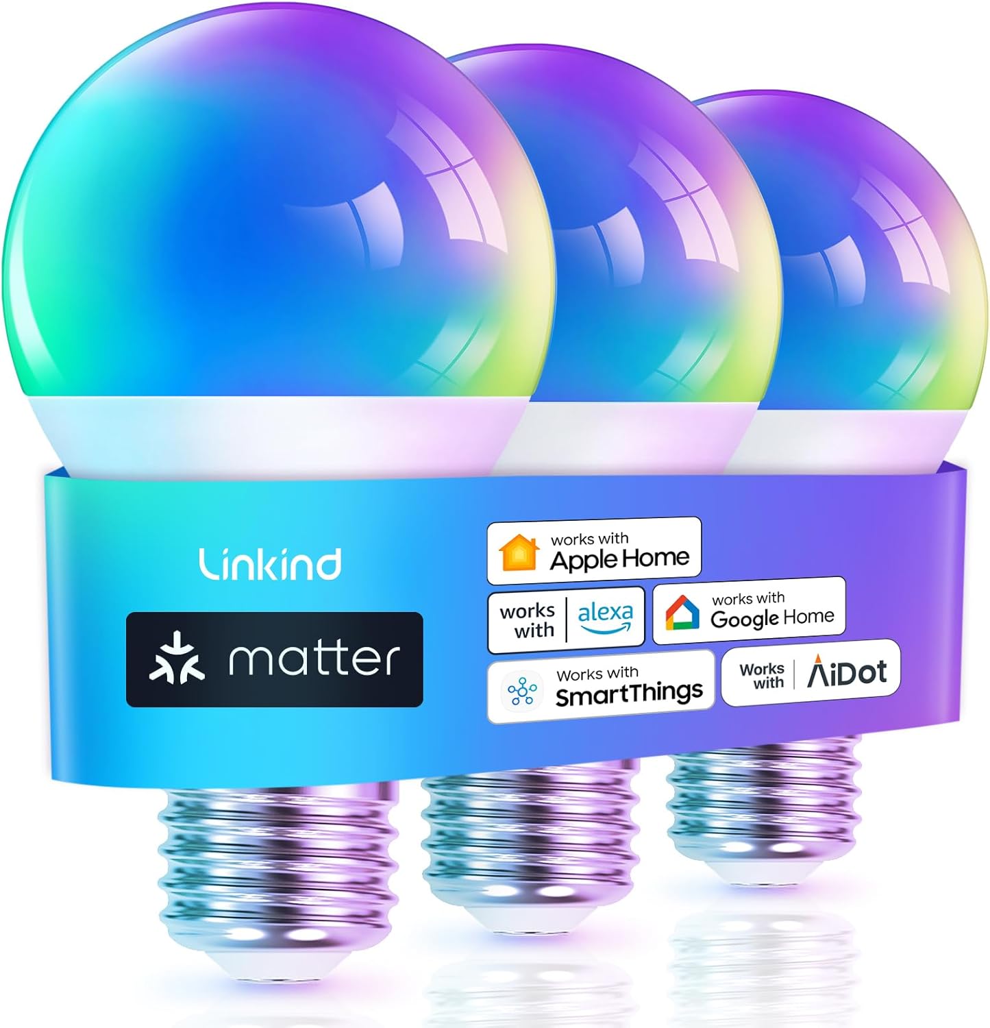 Linkind Matter Smart Light Bulb, Smart Bulbs Work with Apple Home, Siri, Alexa, Google Home, SmartTh