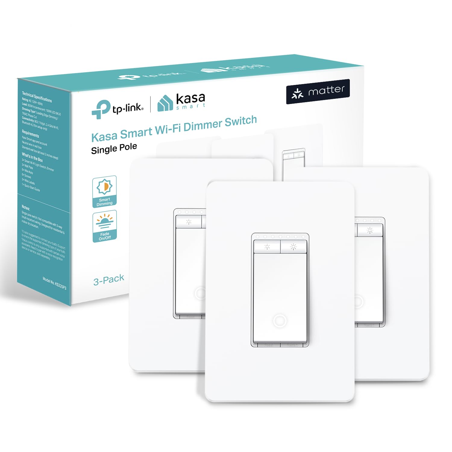 Kasa Matter Smart Dimmer Switch: Voice Control w/Siri, Alexa & Google Assistant, UL Certified, T