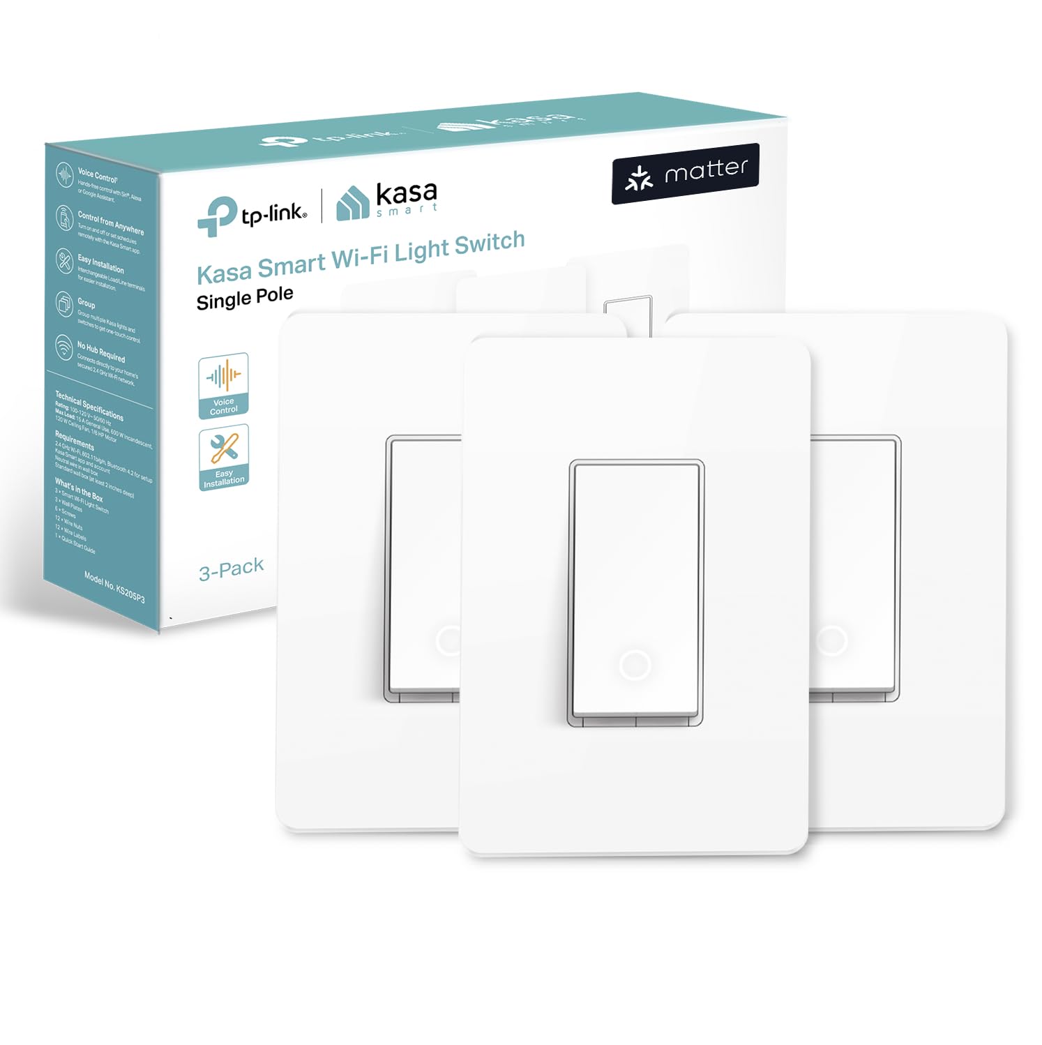 Kasa Matter Smart Light Switch: Voice Control w/Siri, Alexa & Google Assistant, UL Certified, Ti