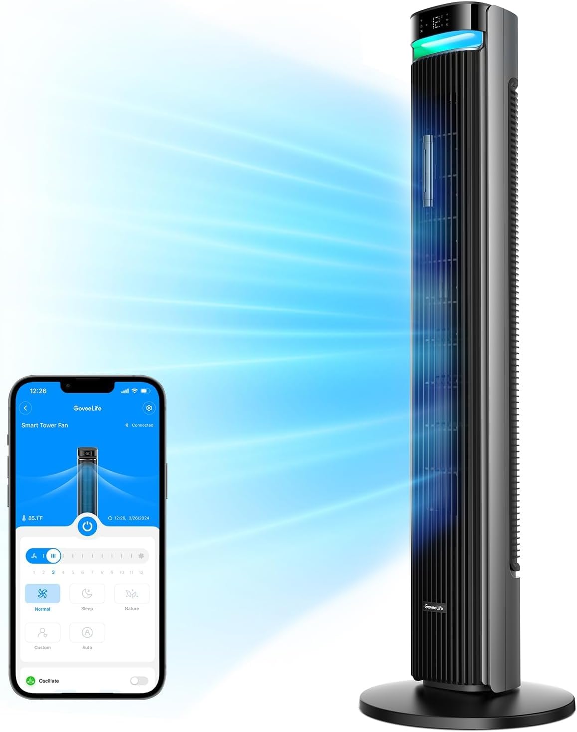 GoveeLife 42'' Tower Fan for Bedroom, Smart Floor Fans with 150° Adjustable Oscillating, APP & Voice