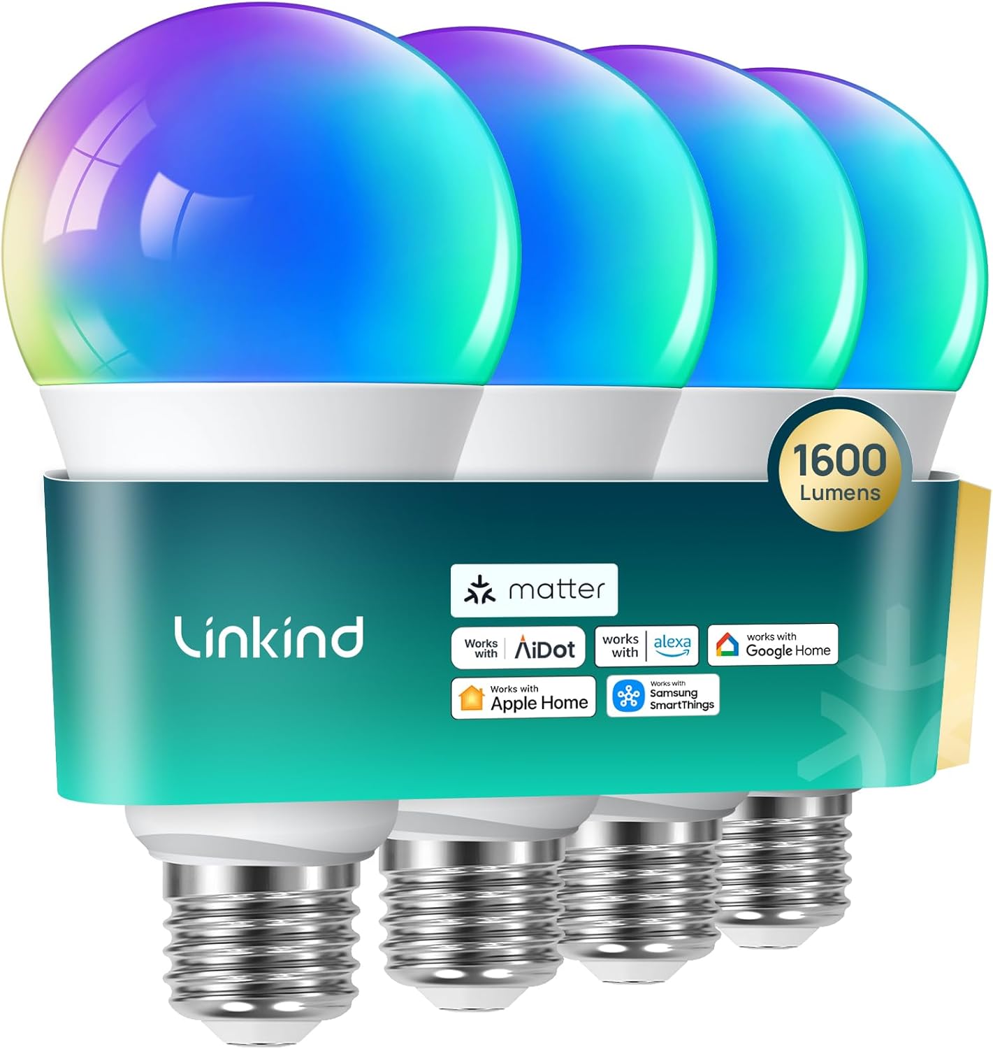 Linkind Matter Smart Light Bulb,1600LM 100W Smart Bulbs Work with Alexa/Apple Home/Google Home/Smart