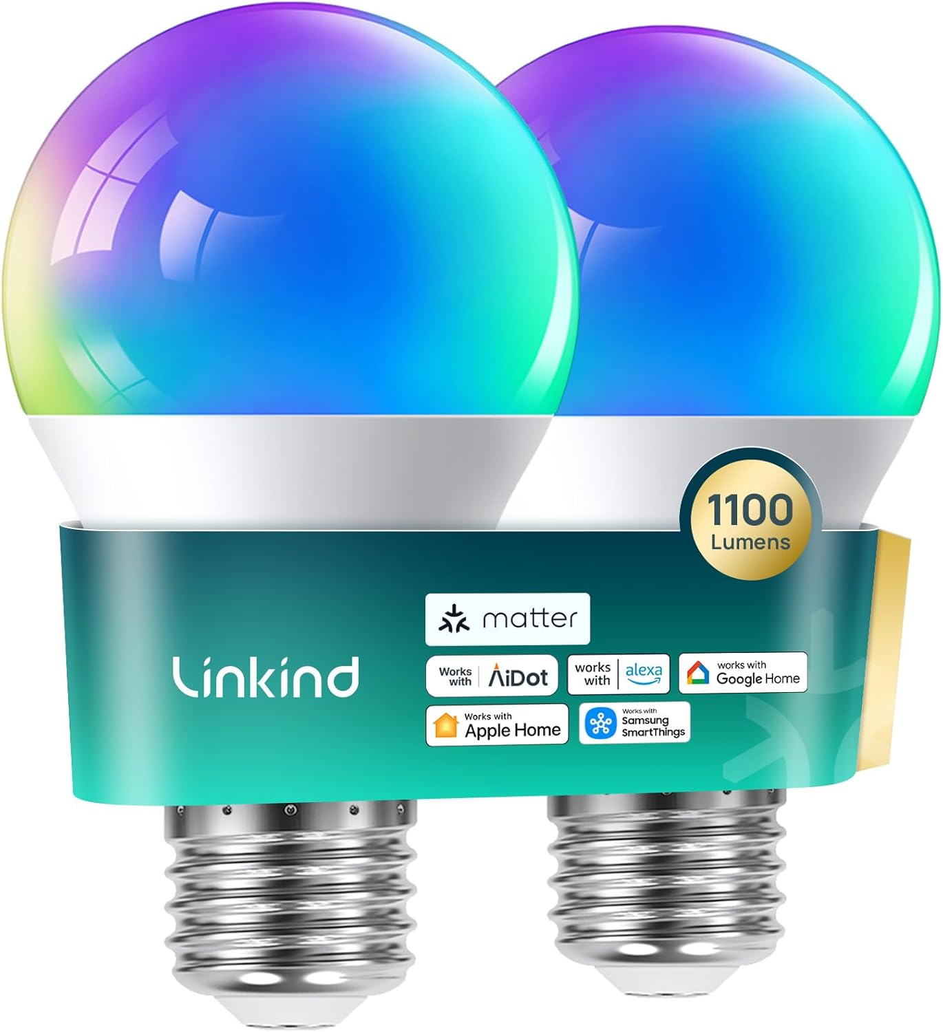 Linkind Matter Smart Light Bulb,1100LM 75W Smart Bulbs Work with Alexa/Apple Home/Google Home/SmartT