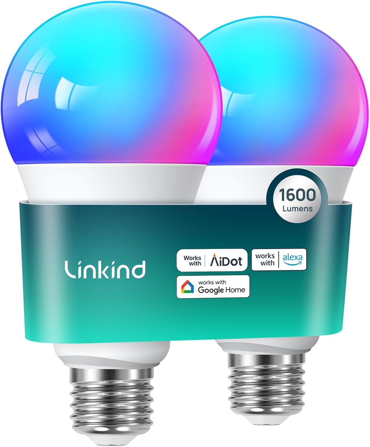 Linkind Smart Light Bulbs, 1600LM (100W Equivalent) Smart Bulb, Work with Alexa & Google Home, RGBTW