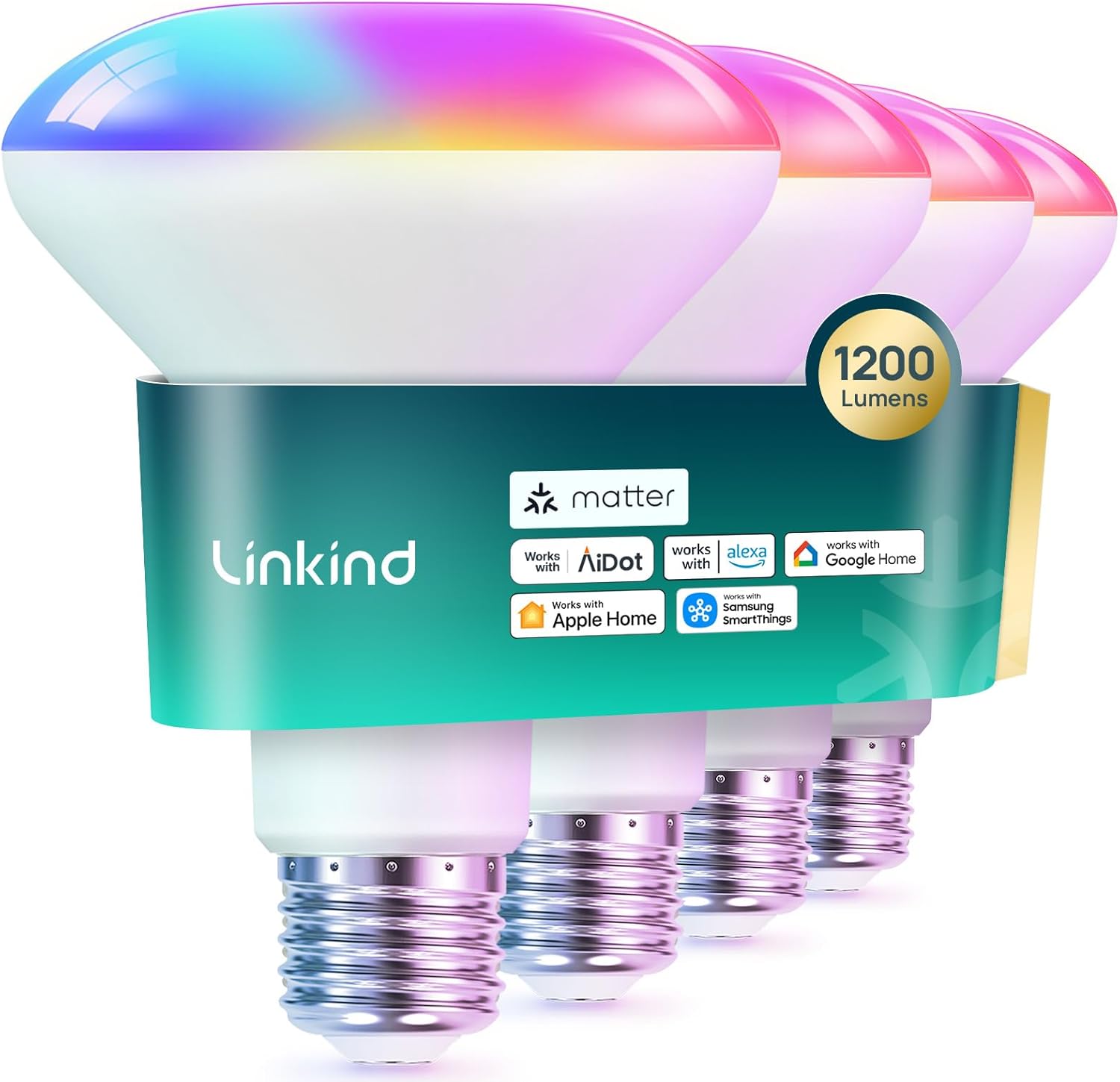 Linkind Matter Smart Light Bulb,1200LM 85W BR30 Smart Flood Light Bulbs Work with Alexa, Apple Home,