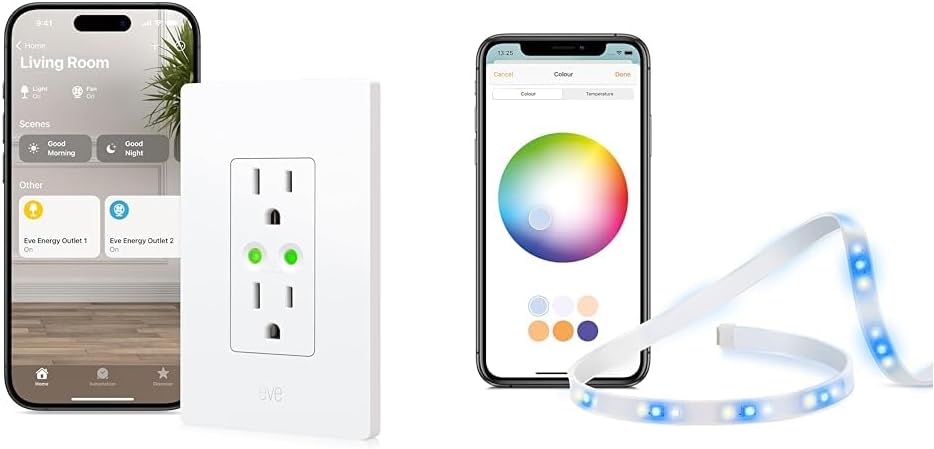 Eve Energy Outlet (Matter) Smart Plug & Power Meter Bundle with Eve Light Strip - Apple HomeKit 1800