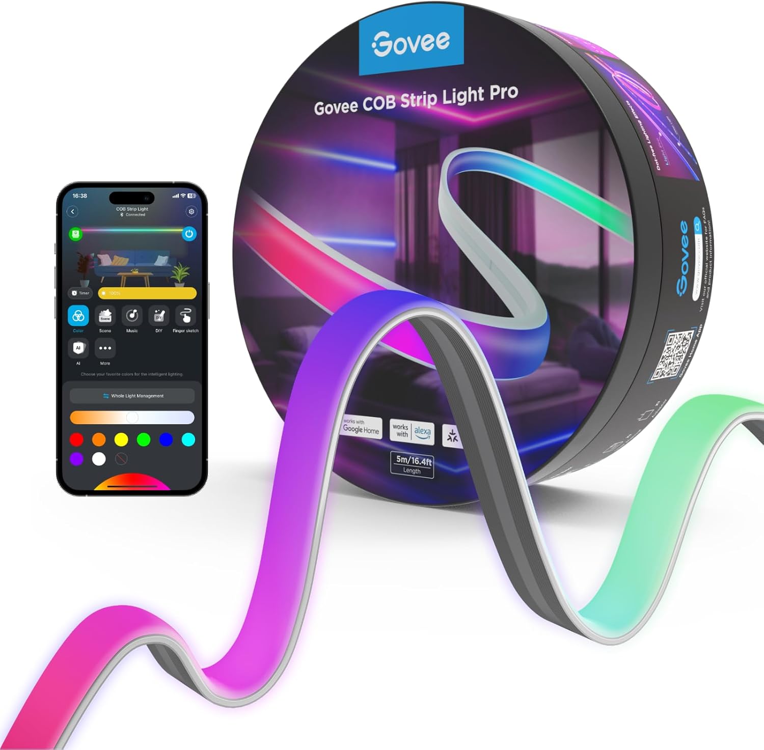 Govee COB LED Strip Light Pro, LED Lights for Bedroom Compatible with Alexa, Google Assistant and Ma