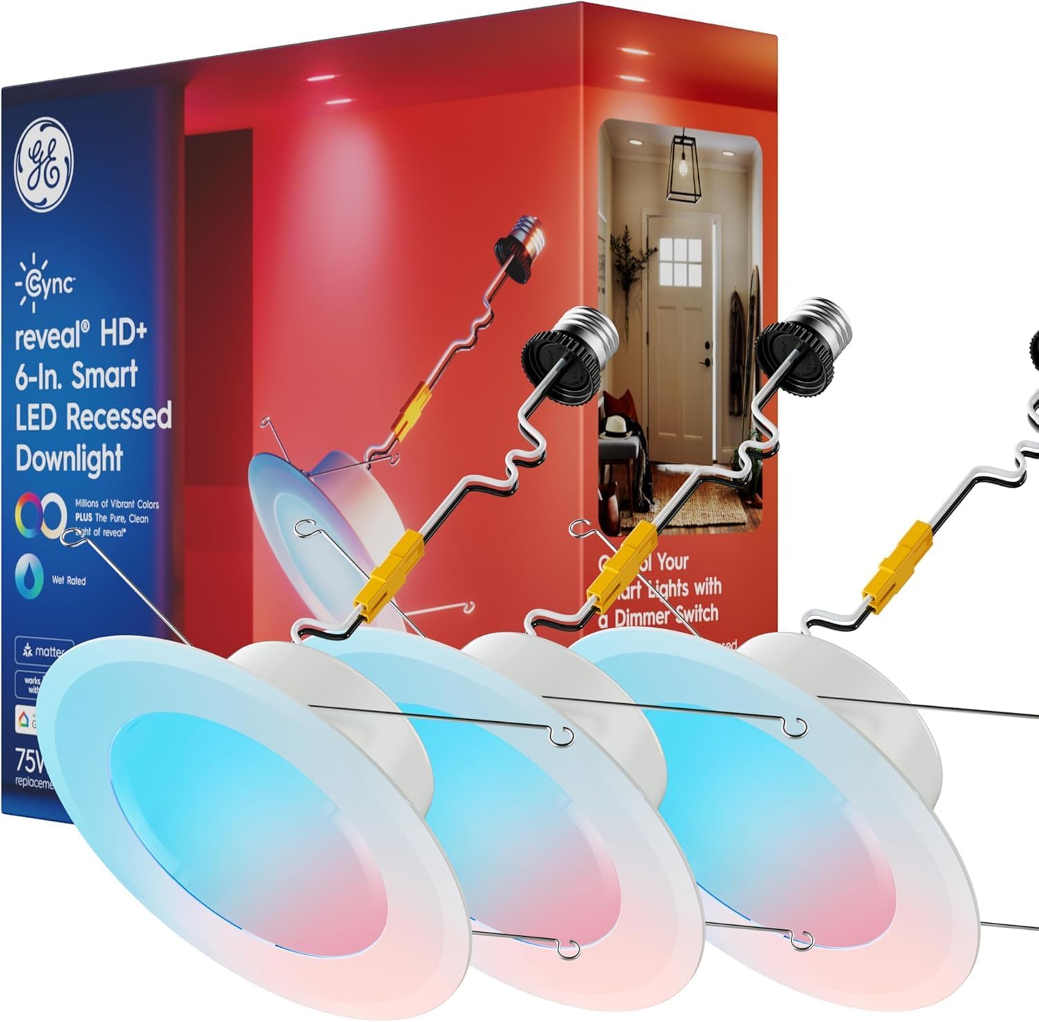 GE Cync Reveal HD+ Smart LED Recessed Downlight Fixture, Color Changing LED Light, Works with Alexa