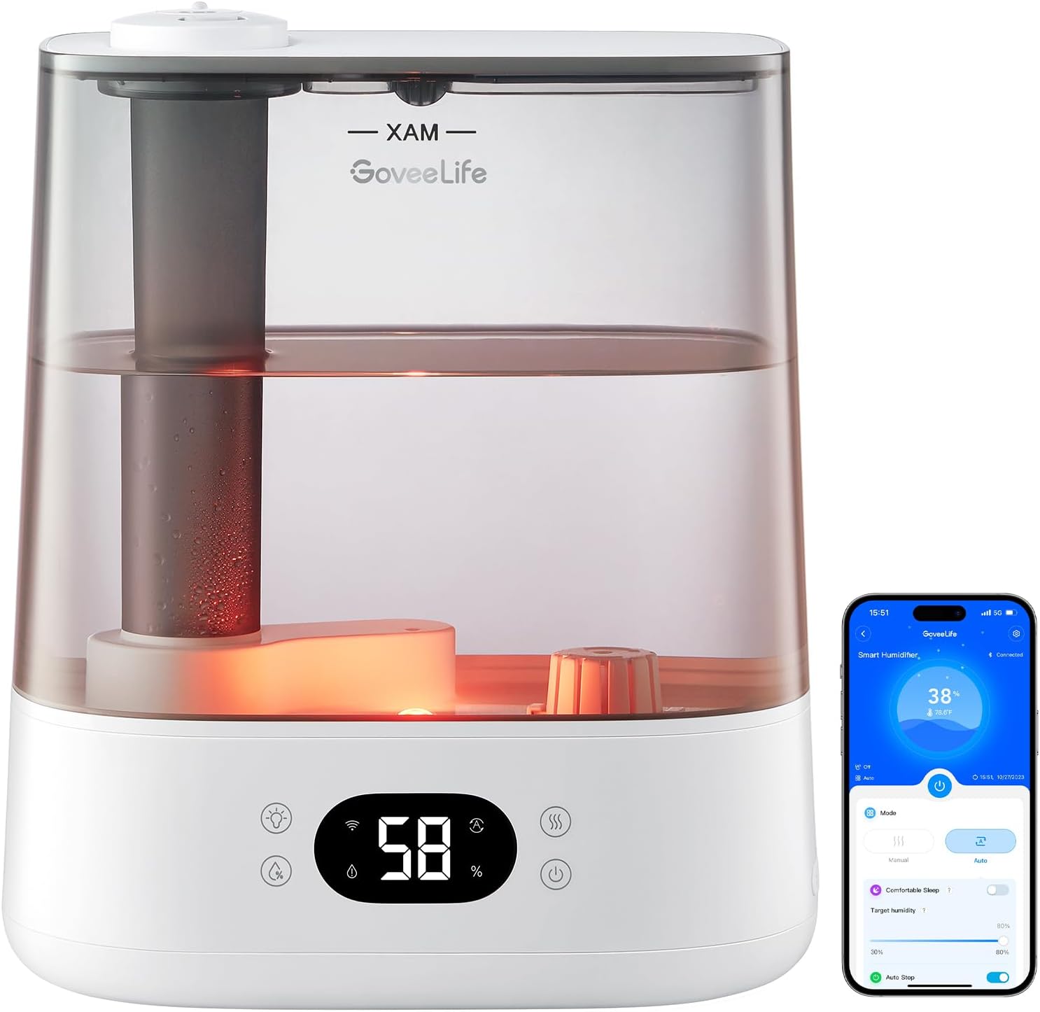 GoveeLife Smart Humidifiers for Bedroom, 6L Cool Mist Top Fill for Large Room, Humidity Sensor, Auto