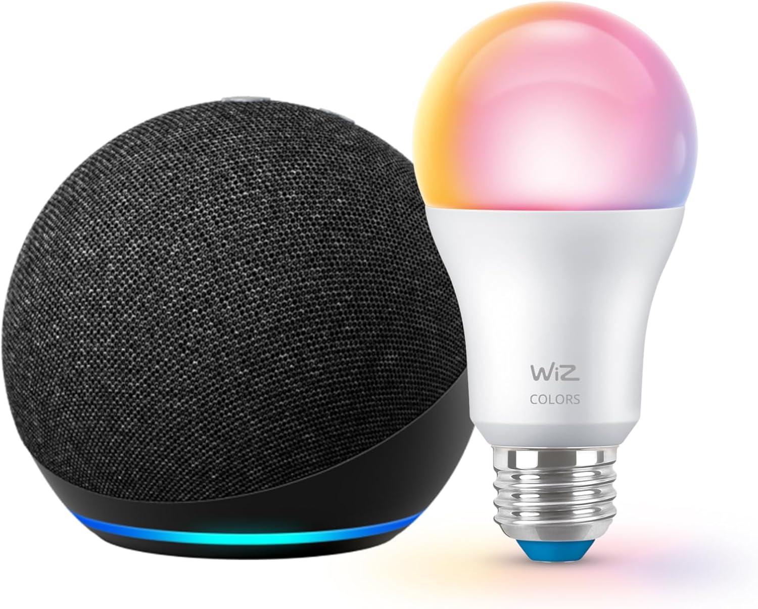 Echo Dot (newest model) with WiZ 60W A19 LED Smart Color Bulb - Connects to Your Wi-Fi - E26 Base -
