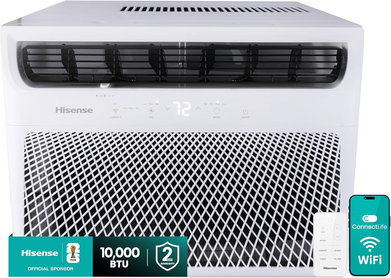 Hisense 10,000 BTU Smart Window Air Conditioner, 3 modes (Cooling, Fan, Dehumidifier), Easy Installa
