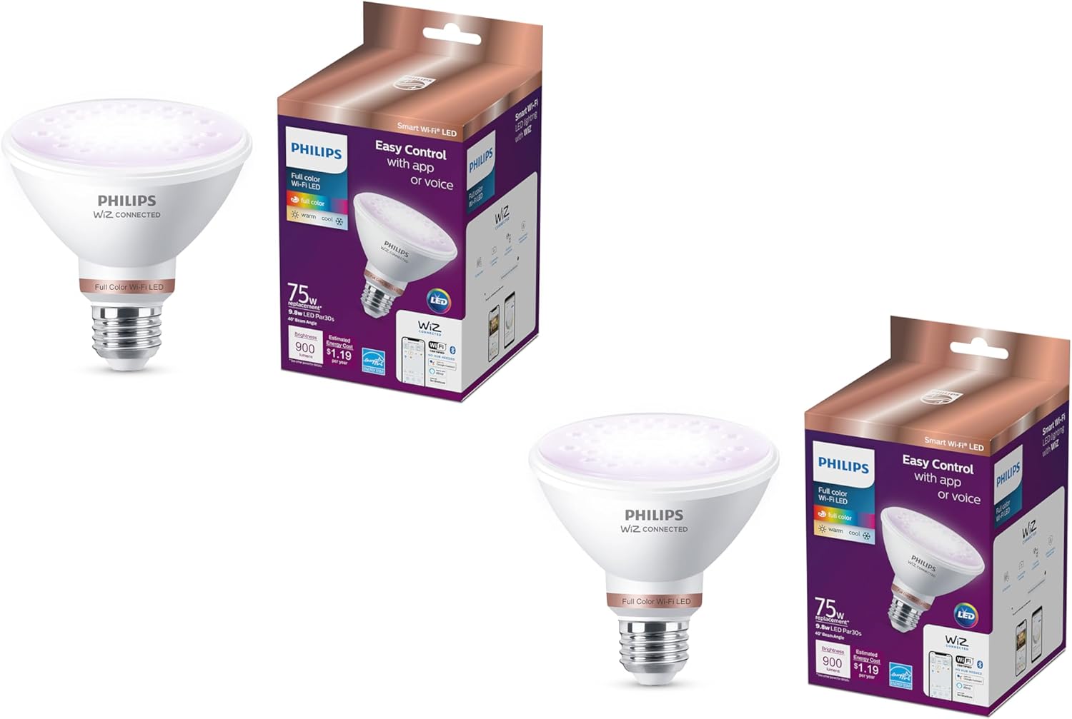 Philips 75-Watt Equivalent PAR30S Smart Wi-Fi LED Color Changing Light Bulb Powered by WiZ with Blue