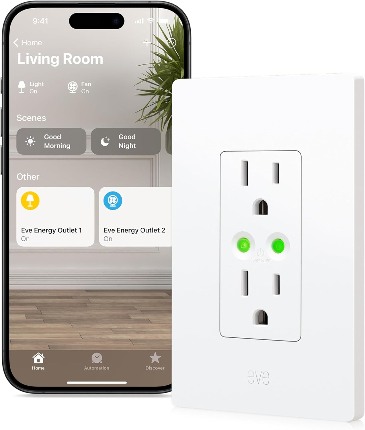 Eve Energy Outlet (Matter) – Smart Outlet & Power Meter, Tamper-Resistant, App & Voice Control, Work