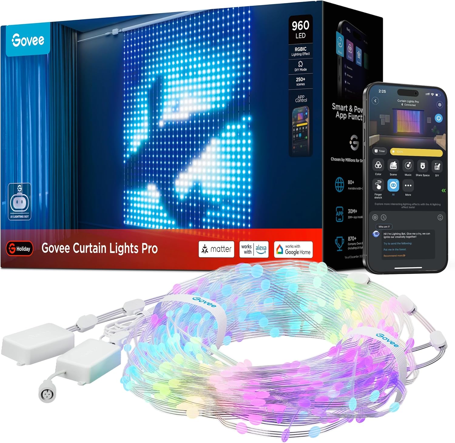 Govee Curtain Lights Pro, Upgraded 960 LEDs Smart Color Changing LED Curtain Lights with AIGC, Dynam