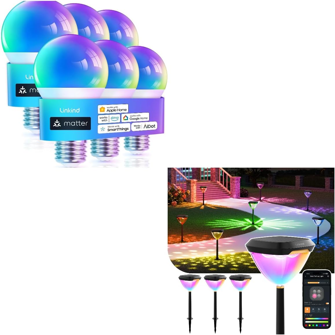 Linkind Matter Bulbs with Smart Solar Pathway Lights SP6
